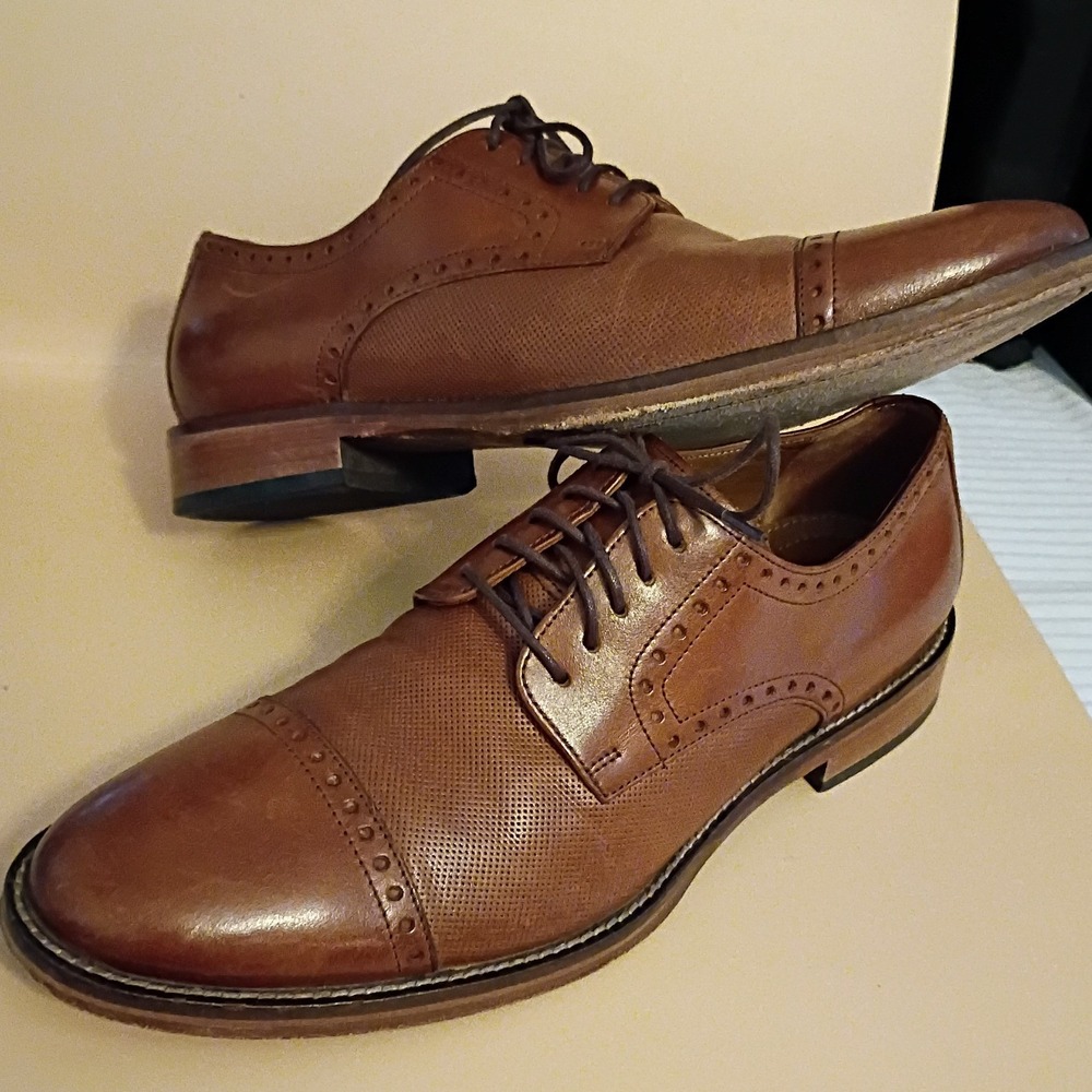 J. Murphy Dress Shoes Mens 8M Brown Leather Cap Toe Perforated Brogue Oxfords